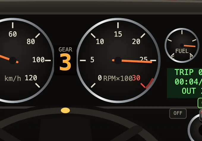 gear display showing 3 and the rev counter